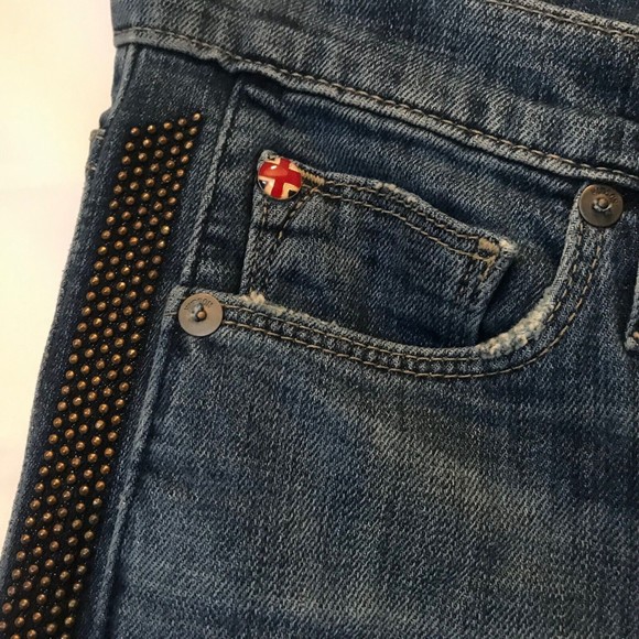 Hudson Jude Slouch Skinny Studded Side Seam Jeans Distressed in Rebelion Size 25 - Picture 3 of 16